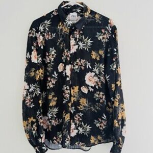 Zara Black Floral Button Down Shirt
